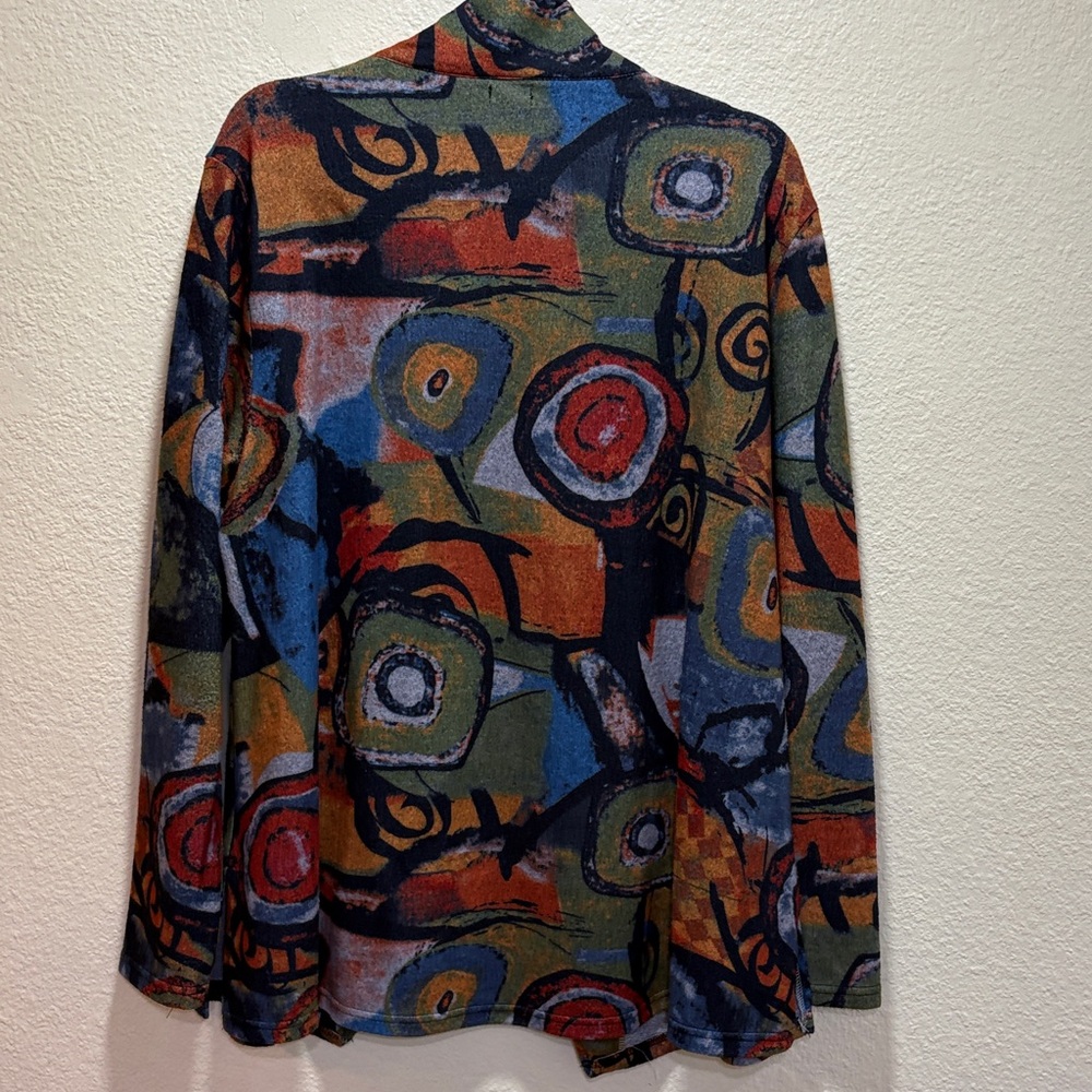 Abstract Print Zip-Front Varsity Jacket - Multicolor - Picture 6 of 11